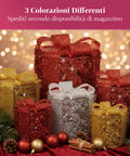 Set 3 Pacchetti Regalo Decorativi – Forme Rotonde o Quadrate con Nastro Colorato e Luci LED