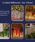 Set 3 Pacchetti Regalo Decorativi – Forme Rotonde o Quadrate con Nastro Colorato e Luci LED
