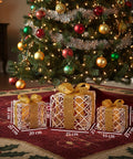 Set 3 Pacchetti Regalo Decorativi – Forme Rotonde o Quadrate con Nastro Colorato e Luci LED