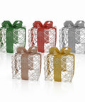 Set 3 Pacchetti Regalo Decorativi – Forme Rotonde o Quadrate con Nastro Colorato e Luci LED