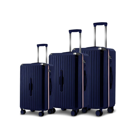 Valises trolley bleues 55-66-76 cm en ABS avec doubles roulettes pivotantes