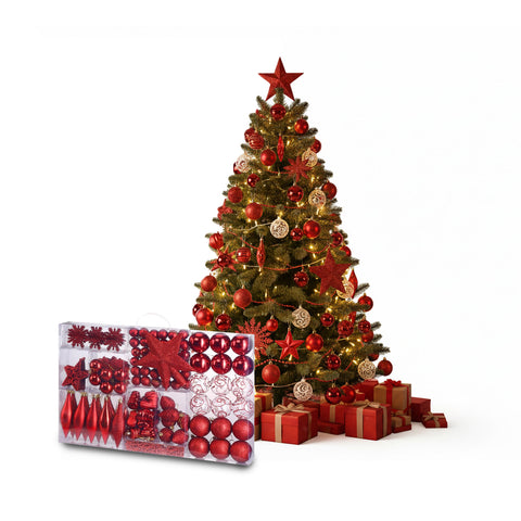 Kit de décorations de Noël rouges – 102 pièces avec étoile et ornements variés