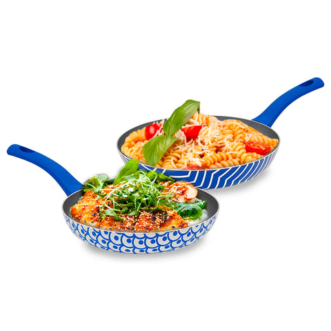 Set de 2 poêles antiadhésives Onde 24-28 cm bleues avec poignée Soft Touch