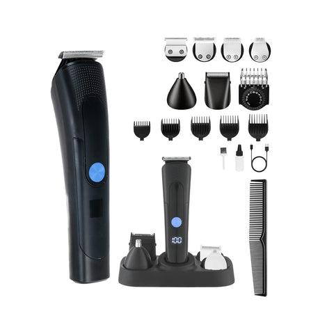 Tondeuse à cheveux et à barbe sans fil avec écran LED et accessoires 12-en-1