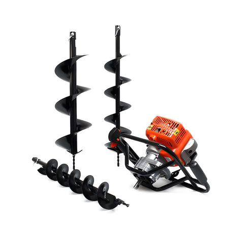 Benzinegrondboor, 2-takt, 51,7 cc, met motor van 1,4 kW en 3 inbegrepen boren