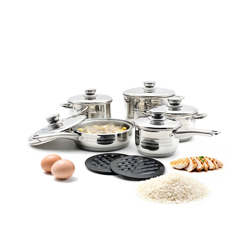 Batterie de casseroles complète Diana 12 pièces en acier inoxydable au design moderne