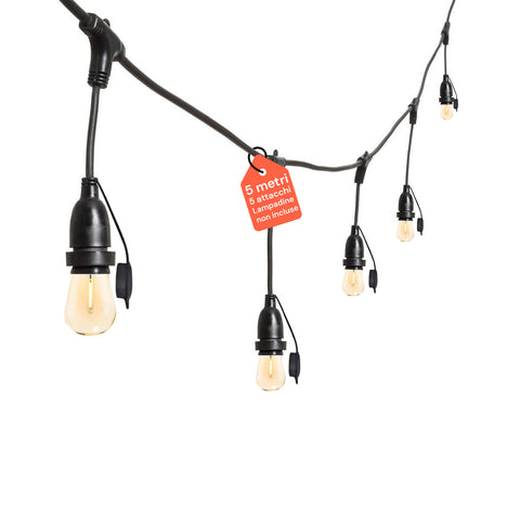 Guirlande de douilles 5 raccords E27 5 m noire
