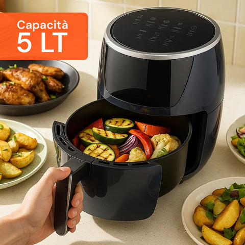 Friteuse à Air 5l 1500w Température 80-200°C Avec Minuteur Et Écran Led