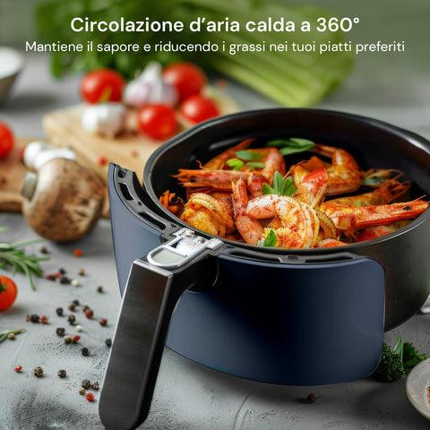Friteuse à Air 5l 1500w Température 80-200°C Avec Minuteur Et Écran Led