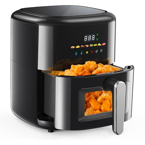 Compacte digitale heteluchtfriteuse van 6 l, 1350 W, met 8 programma's en vaatwasserbestendige mand