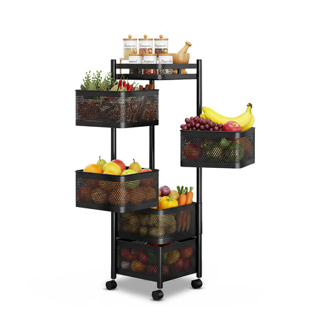 Opvouwbare, vierkante multifunctionele trolley met wielen, ruimtebesparend – organizer met manden (3/4/5 niveaus), zwart of wit
