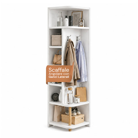 Hoekrek van wit MDF met 7 niveaus, 180x30x30 cm – met hoog draagvermogen