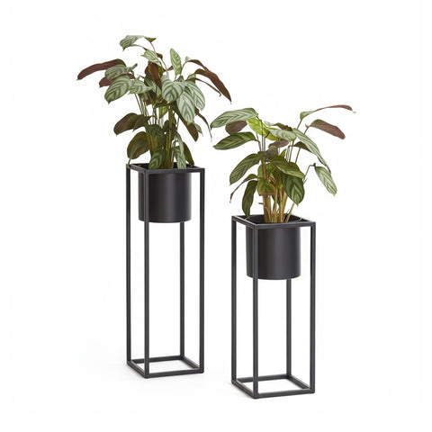 Set de 2 supports pour plantes avec pot et structure en fer au design moderne