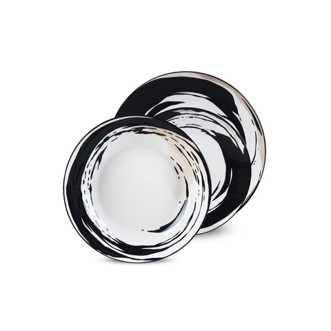 Service de table élégant Vulcania 18 pièces noir/blanc pour des dîners raffinés