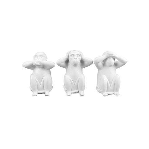 Set van 3 decoratieve keramieken aapjes "Ik zie niets, ik hoor niets, ik zeg niets" in wit