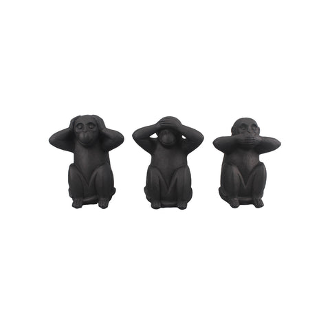 Set van 3 decoratieve apen "Ik zie niets, ik hoor niets, ik zeg niets" van zwart keramiek