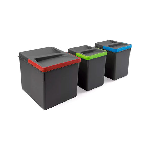 Set van 3 afvalbakken voor gescheiden afvalinzameling in laden, 26,6 cm, met basis van 60 cm, 7/15 l