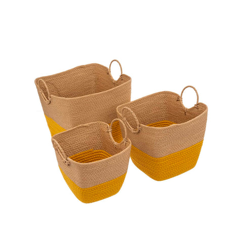 Set van 3 mandjes van wilgenhout, Solar Power, geel