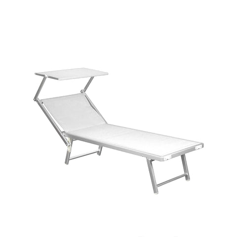 Opvouwbaar strandbed met zonnescherm van aluminium 183x61x38cm wit