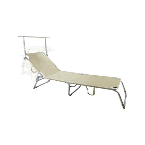 Lit de plage pliable avec pare-soleil en aluminium 2x1 beige