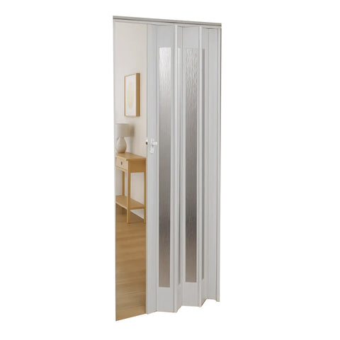 Porte accordéon blanc 85x215 cm en PVC avec inserts en PS et serrure à clé