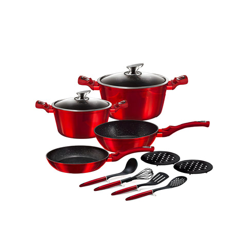 Batterie de casseroles 12 pièces en aluminium rouge