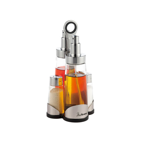 Set de 5 pièces pour huile et vinaigre/sel et poivre, en verre et acier inoxydable, 200/60ml, argenté