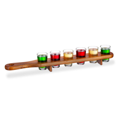 Porte-verres à chupitos en bois avec 6 verres à shot de 40ml – 45 cm