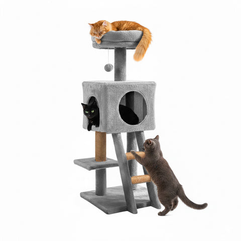 Krabpaal voor katten van 92 cm met slaapplek, ladder en speeltjes