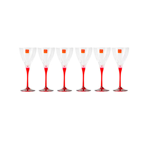 Set van 6 wijnglazen van Luxion® 21 cl – modern design met rode steel