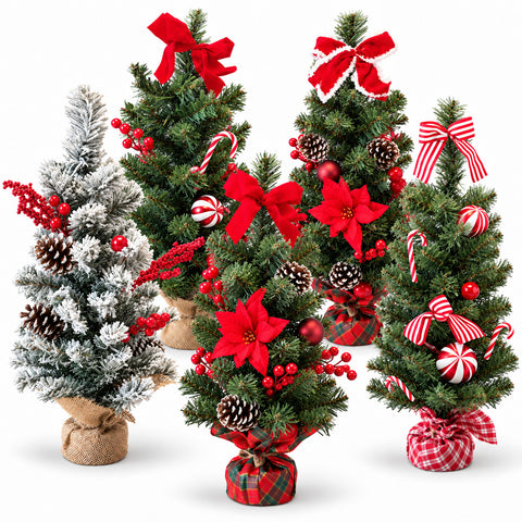 Petit sapin de Noël décoré de 60 cm à poser sur table, motifs assortis