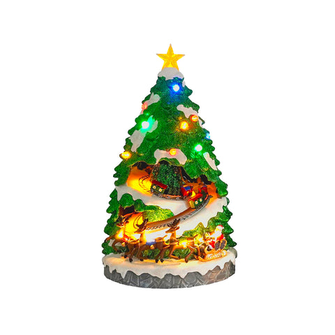Village avec sapin de Noël miniature animé, lumières LED et musique de Noël