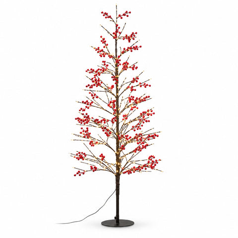 Arbre lumineux avec baies rouges 150 cm, 635 LED blanc chaud