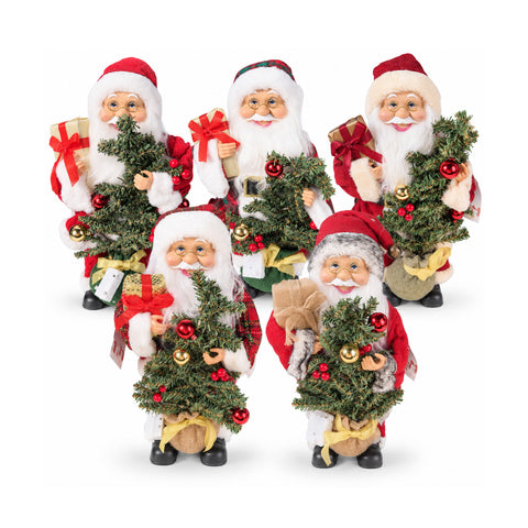 Père Noël avec sapin de 40 cm, figurine musicale de Noël avec lumières clignotantes, piles incluses, boîte mystère