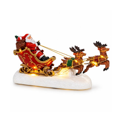 Verlichte kerstman met slee en rendieren, op batterijen, 25 cm