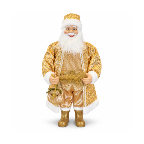 Père Noël dansant de 130 cm avec musique, statue de Noël dorée qui danse, rit et chante, plusieurs modes et morceaux, base à remplir, adaptateur secteur inclus