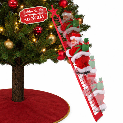 Père Noël animé sur une échelle avec musique, décoration H72 cm