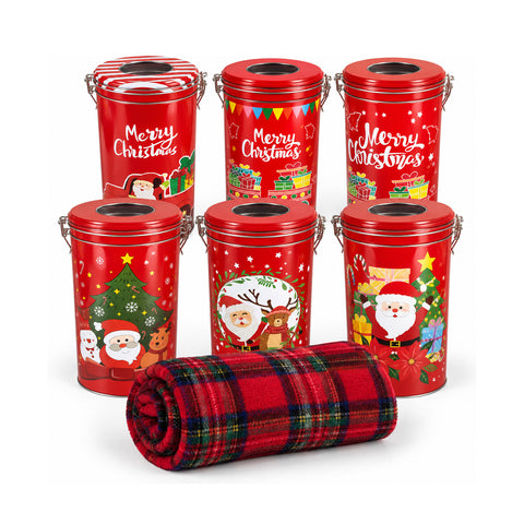 Boîte de Noël 30x16 cm avec plaid en polaire corail 145x110 cm, couverture douce tartan à carreaux - boîte mystère