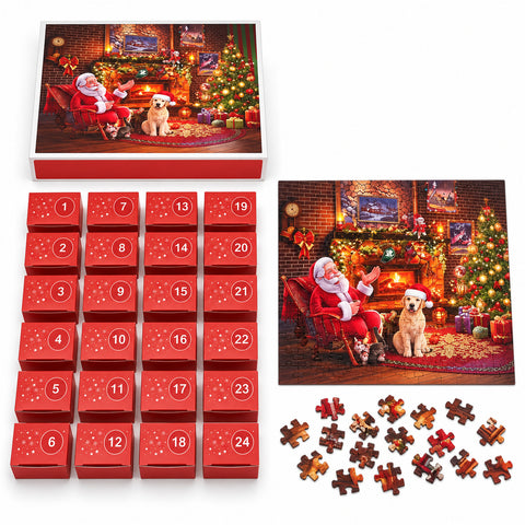 saint joy calendario dellavvento puzzle 1008 pezzi da assemblare in 24 giorni scena natalizia con babbo natale e cane puzzle finale 70x50 cm ean 8056819080940