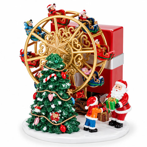 Carillon de Noël grande roue à remonter avec Père Noël, 14 cm