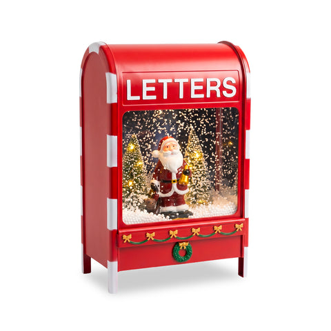 Boîte aux lettres de Noël lumineuse avec effet neige, musique et lumières LED, décoration du père Noël en plastique 24x15x37 cm, à piles ou USB