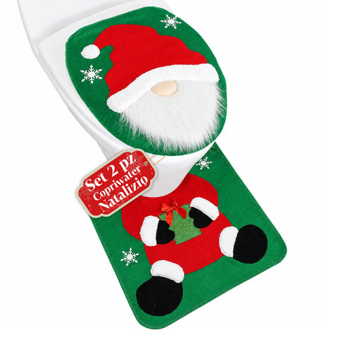 Ensemble de couvre-abattants de toilettes de Noël 2 pièces, père Noël avec tapis vert