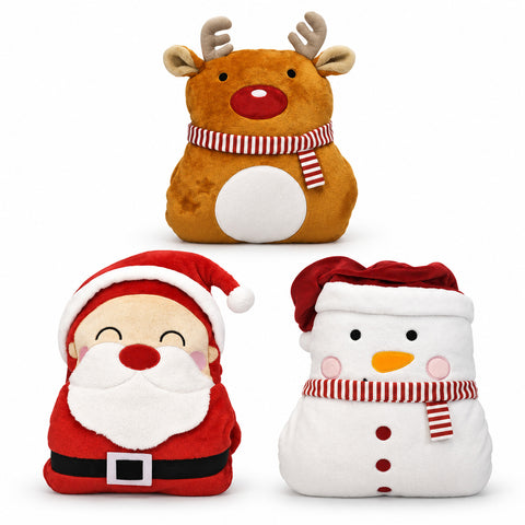 Coussin de Noël avec plaid 60x90 cm et chauffe-mains 3 en 1, assortiment