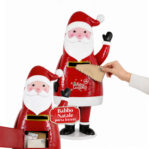 Lieve kerstman, metalen beeld van de kerstman als brievenbus, handmatig te openen klep, hoogte 54,5 cm, afmetingen 28x19x54,5 cm