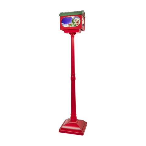 Lampadaire de Noël avec neige soufflée, musique et lumières LED – 3 variantes : boule blanche ou rouge de 150 cm et boîte aux lettres de 160 cm