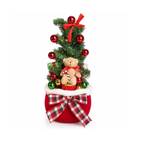 Décoration de Noël lumineuse en forme de sac de 50 cm avec sapin de Noël, ourson et musique, lumières LED, ornement de Noël