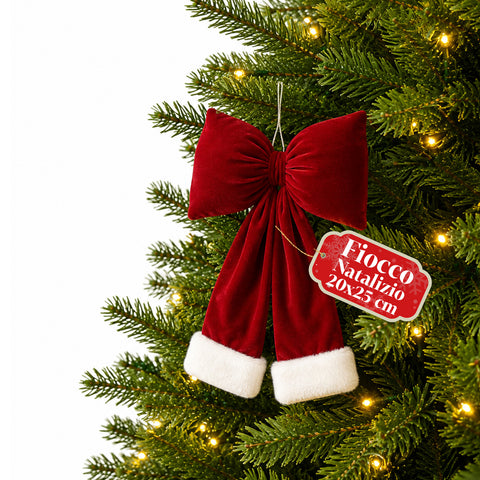 Nœud pour sapin de Noël en velours rouge avec double boucle, 2 tailles
