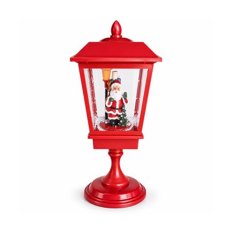 Lampadaire de Noël lumineux de 60 cm avec le père Noël, effet de neige soufflée et musique, LED, lanterne décorative de Noël rouge