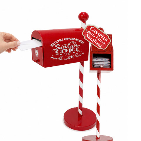 NorthPost boîte aux lettres de Noël sur pied en métal rouge, poteau rayé, porte ouvrable pour recueillir les lettres de Noël