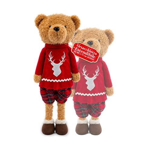Ours en peluche de Noël extensible de 40 à 75 cm avec jambes télescopiques et structure en fer – 2 tenues disponibles